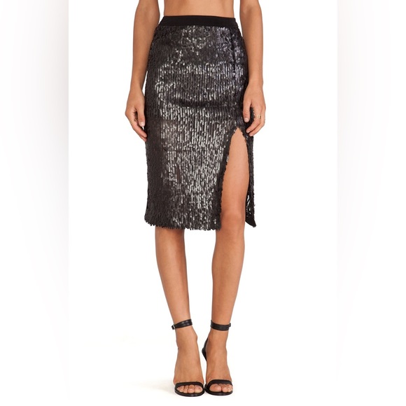 REVOLVE Sequin Skirt in Black small side slit